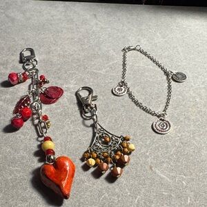 Handcrafted Red Heart Car Charm & Brown Bead Dangle Purse Charm & Bracelet